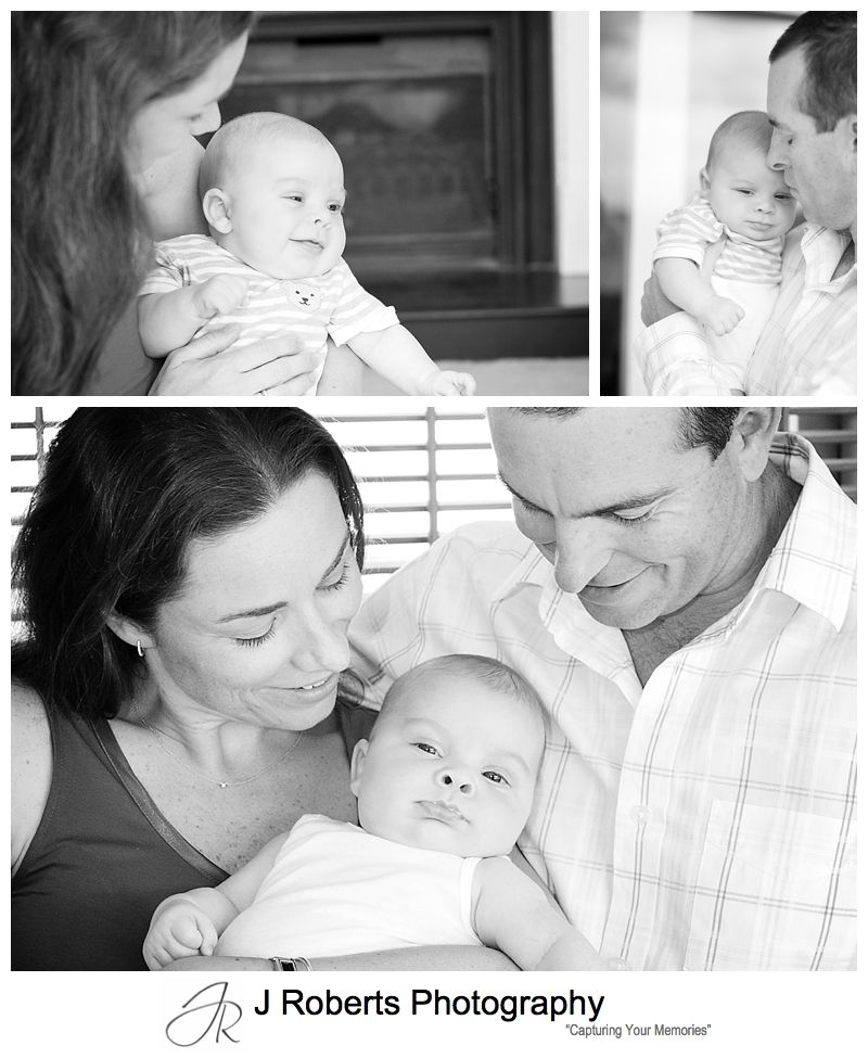 Baby boy with this parents portraits in B&W - sydney baby portrait photography